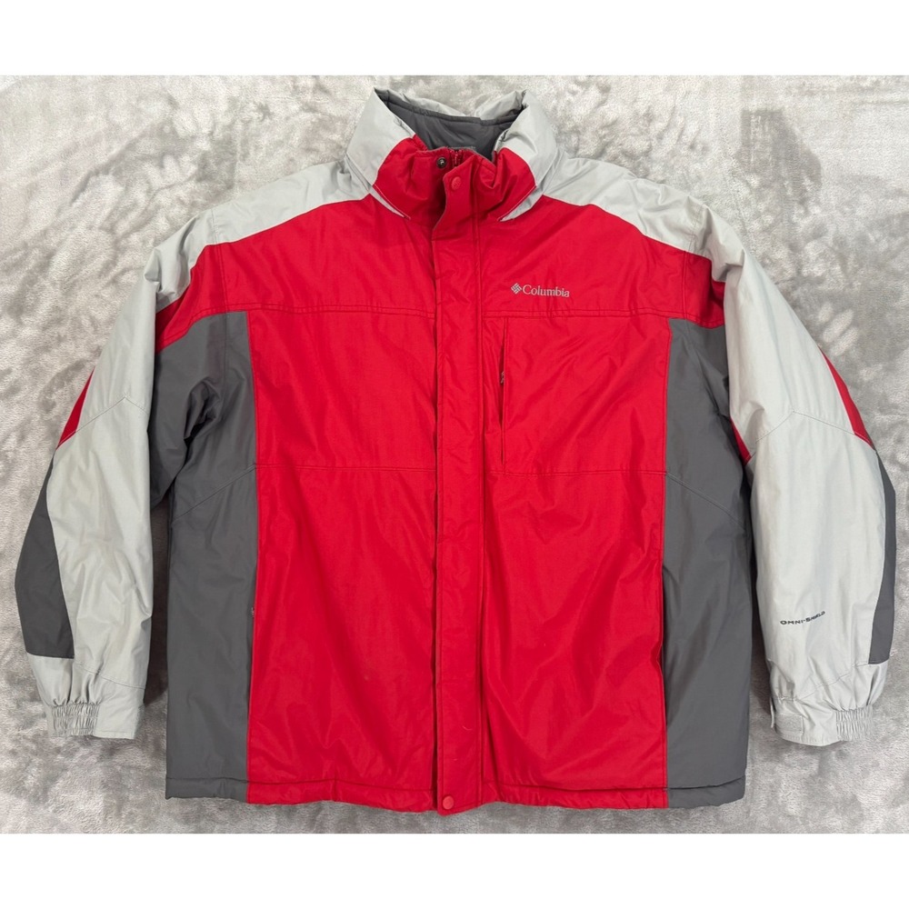 Columbia Jacket Mens XXL Red Gray Omni Shield Waterproof‎ Stowaway Hood Thermal